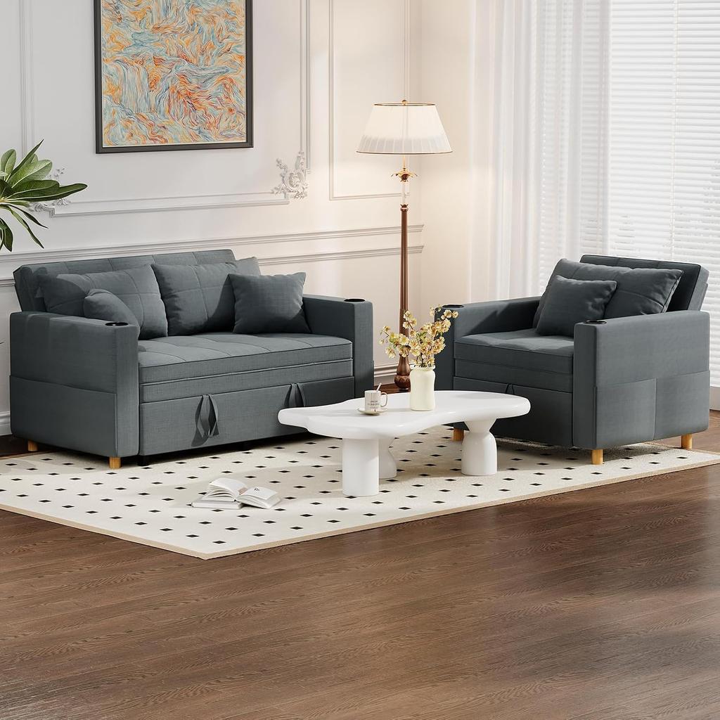 YODOLLA 2 Seater Sofa bed, 3-in-1 Convertible Sleeper Sofa 160cm