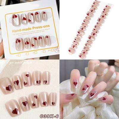 Walentynkowe Paznokcie na Klej Dziewczęce Pełne Pokrycie Sztuczne Paznokcie czerwone Serce Sztuczne Paznokcie Walentynkowe Sztuczne Paznokcie