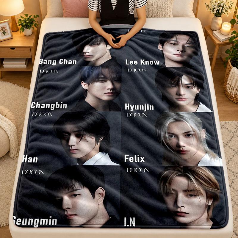 Flannel BlanketStray Kids Warm Soft Throw Blanket for Indoor Sofa Bed Living Room Use