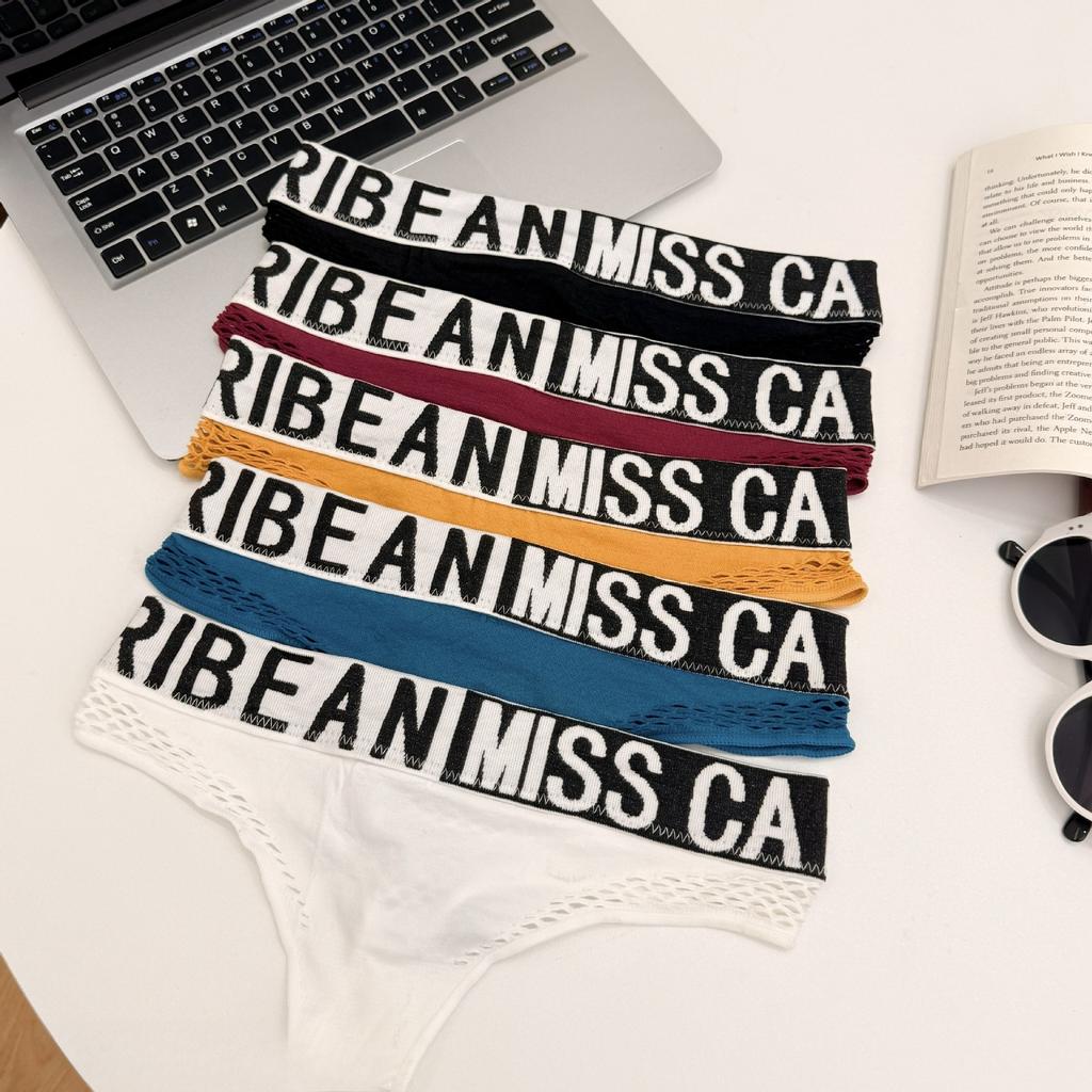 Damen Frühling und Sommer Einfacher Buchstaben Hoher Elastischer Bund Kopf Hohl Tiefe Taille Reiner Baumwollzwickel Dreiecksunterwäsche