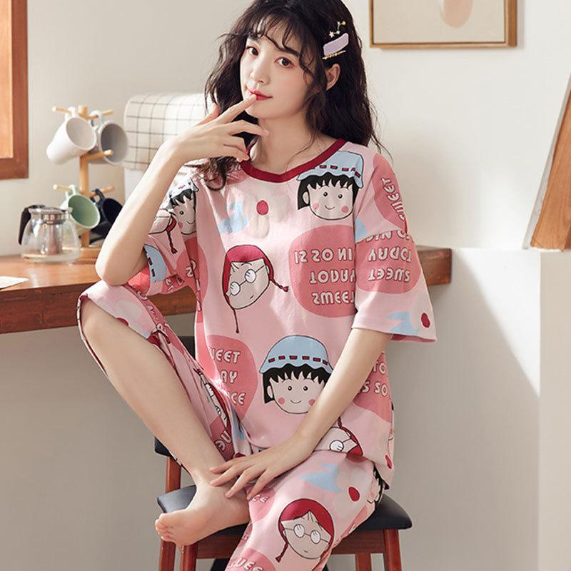 Factory Women's Pajamas Summer Cotton Short-sleeved Shorts Set New Year's Simple Casual Thin Loungewear