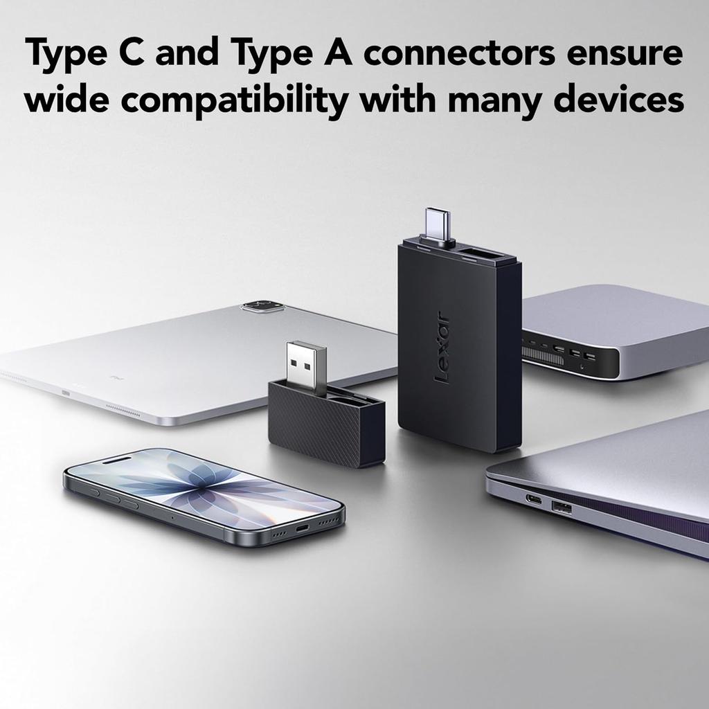 Lexar Dual Slot MicroSD/SD Card Reader Type-A and Type-C,USB 3.2 Gen 1, up to 255MB/s Read, Compatible with Phone Laptop, Desktop