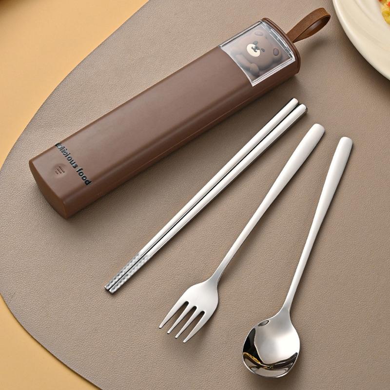 1 Stück Edelstahl Geschirr Set Einfachheit Essstäbchen Löffel Gabel Anzug Cartoon Outdoor Tragbar Reise Besteck Kawaii Niedliches Besteck