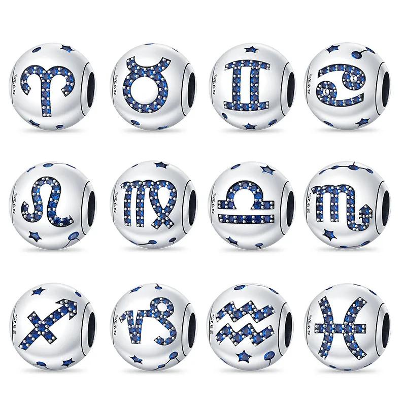 Copper Twelve Constellations Charms Round Beads Diy Creative Fine Jewelry Gifts Original Bracelets For Women Making
