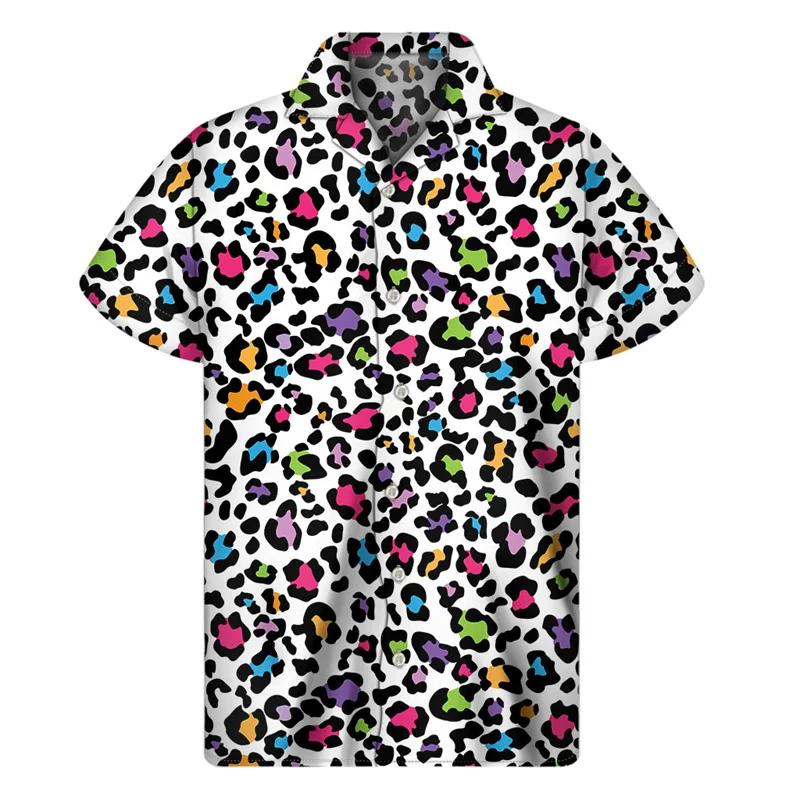 Camisa de Manga Corta con Botones y Estampado de Leopardo de Moda, Esencial de Moda Casual