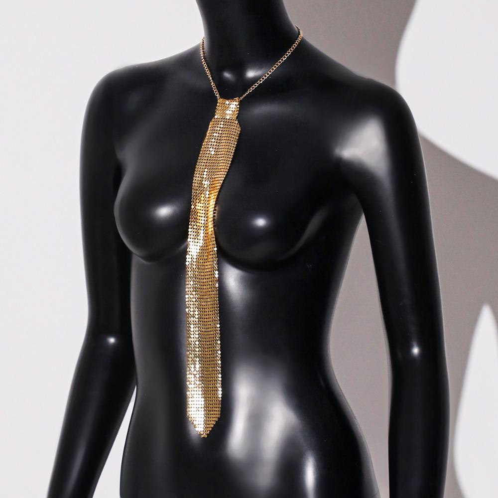 Narrow Crystal Rhinestone Neck Tie Soft Glitter Cravat Shiny Metal Sequin Necktie  Party