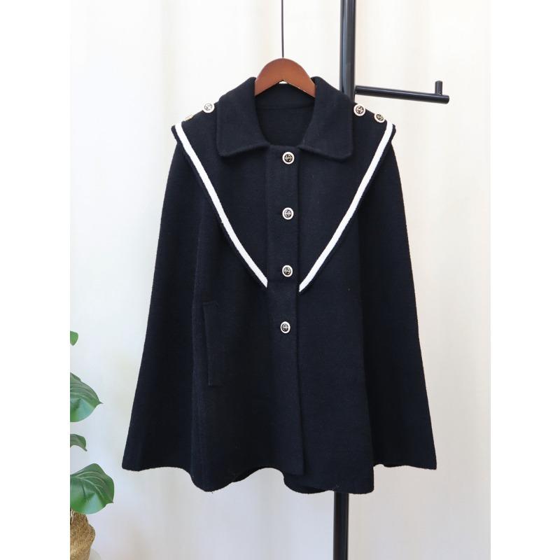 Autumn and winter new temperament design sense knitted double-sided woolen cloak coat women's contrasting color loose sweater jacket