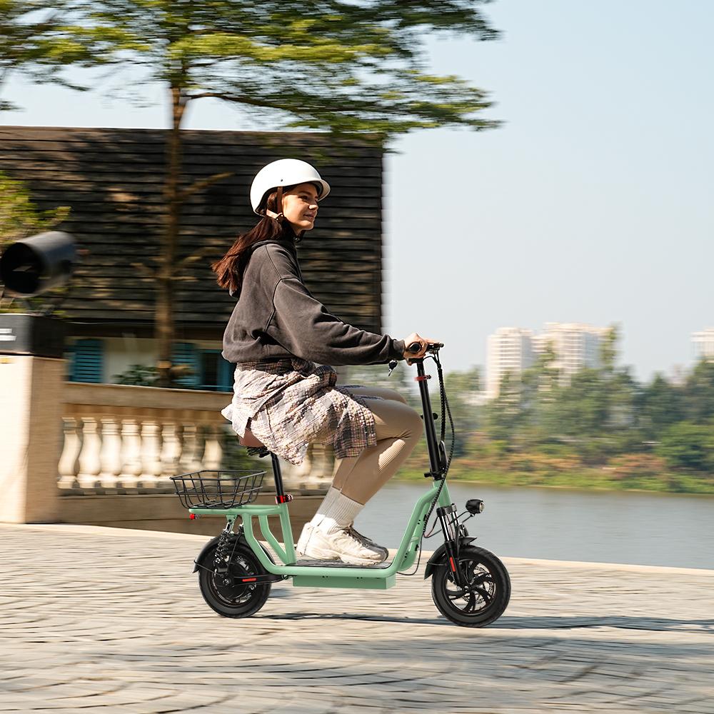 iScooter I12 12-inch Electric Scooter - 35km Range, 500W Motor, Dual Suspension System, Foldable + Seat, Convenient for commuting,Green