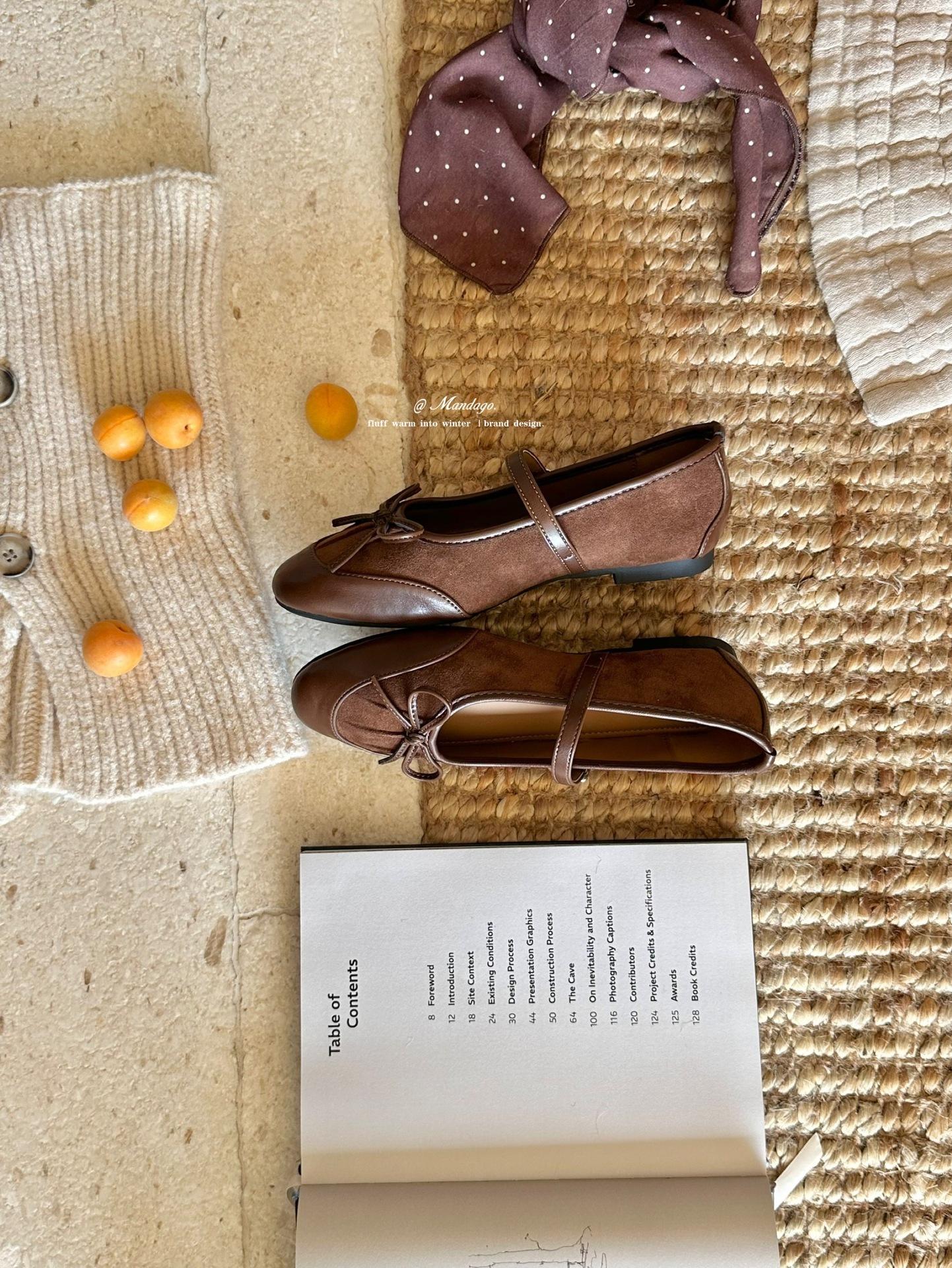 

Japanese Single Shoes Women S Spring And Autumn Word With Mary Jane Shoes Light Mouth Bow Doudou Shoes Coffee Color Small Leather Shoes 39 темно-коричневого кольору
