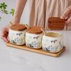 Set Créatif Japonais de 3 Pots à Condiments en Céramique Bleu et Blanc Pot à Épices de Cuisine Familiale Salière Sucrier Boîte à Condiments