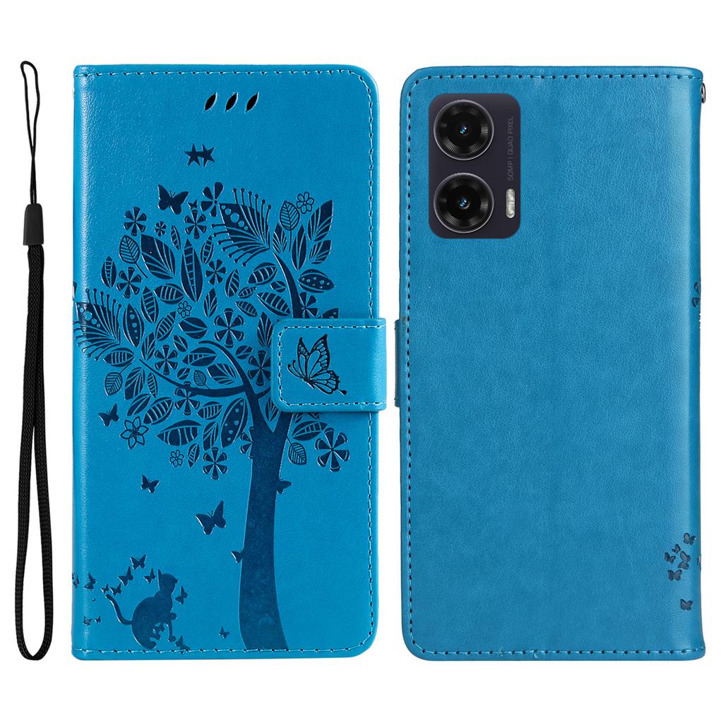 Etui na telefon Motorola Moto G35 5G ze stojakiem Wzór drzewa dla kota Skórzany portfel Pokrowiec na telefon komórkowy