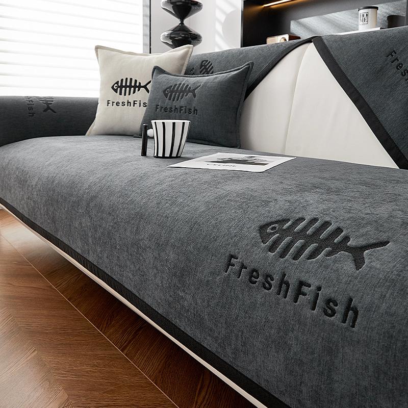 

Подушка для дивана в стиле легкой роскоши, Универсальная нескользящая подушка для сиденья на все сезоны, Полотенце для спинки, Простой современный серый чехол для дивана из шенилла 90*180cm