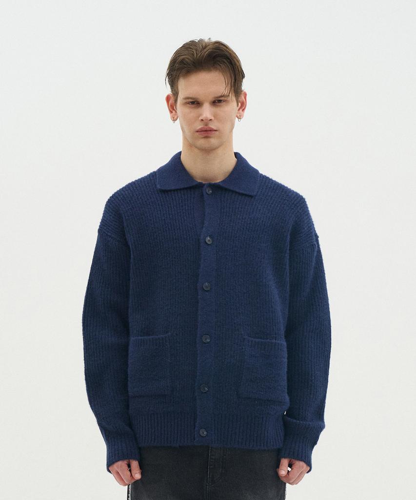 Blond9 Button Collar Knit Cardigan_Navy