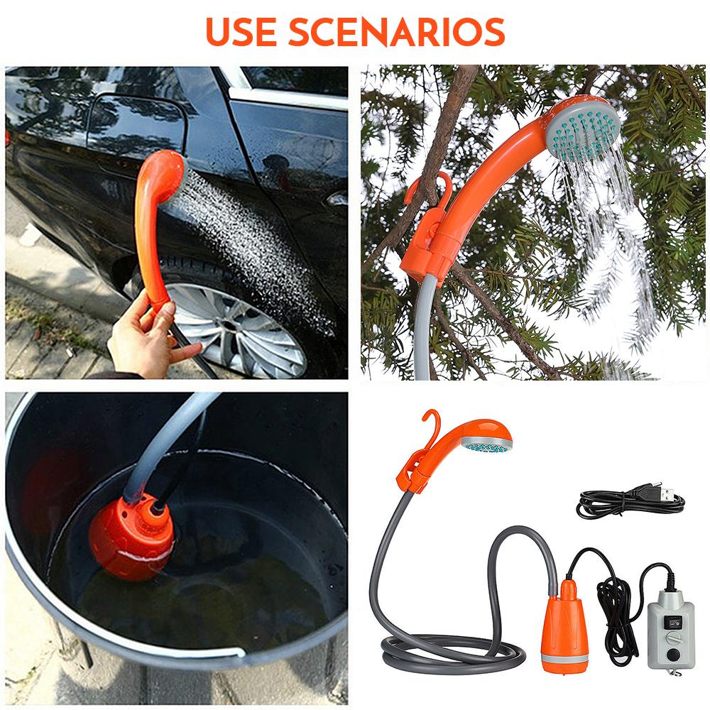 Outdoor Camping Shower Pump Portable Camping Shower Rechargeable Shower Head for Camping Hiking Traveling Beach Picnic