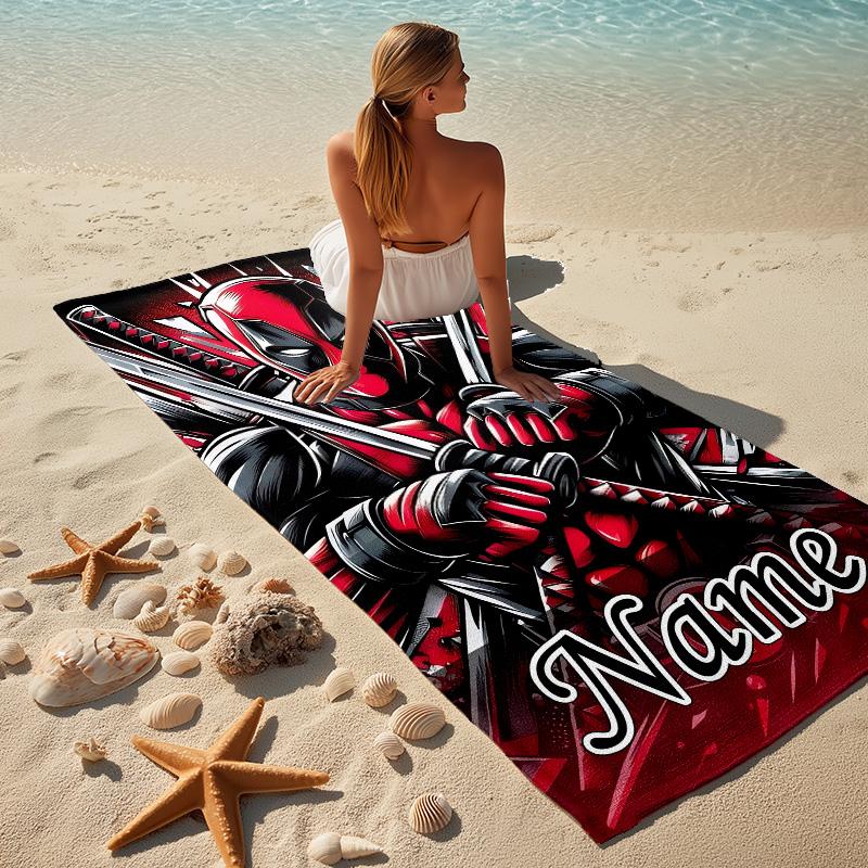 Custom Name Deadpool Armor Stylish Digital Printing Beach Towel Quick‑Drying Absorbent Blanket for Beach Pool Gym Travel