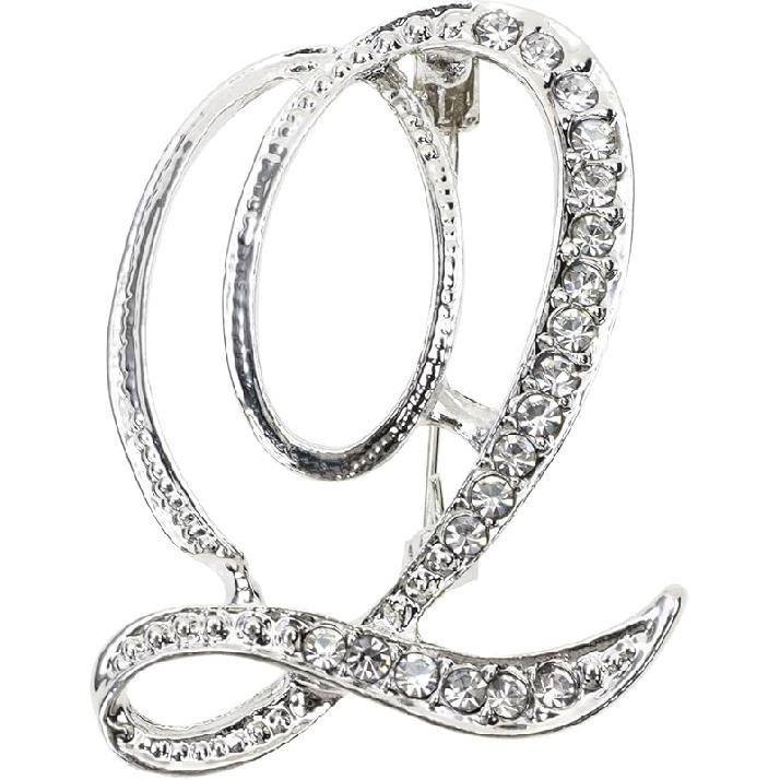 26 Letter Brooch Pins Small Silver Metal Rhinestone Crystal Initial A~Z Alphabet Brooch Lapel Pins for Men Women Girls Boys Birthday Christmas