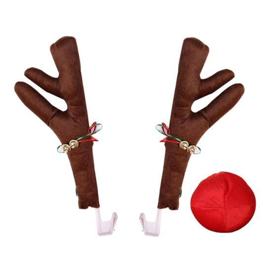 Weihnachts-Autodekoration Rentiergeweih mit roter Nase, Plüschfahrzeug für Saison-Kit Glöckchenband, Festliches Autozubehör Feiertag