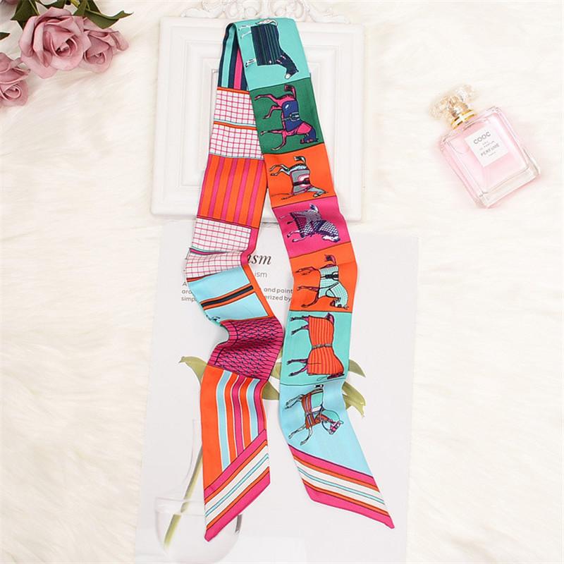 

2024 New Skinny Brand Scarf Silk Scarf For Women Paris Horse Print Long Bag Scarf Handle Bag Ribbons Head Scarves Wraps