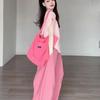 Pink Summer Dopamine Two-Piece Set: Stylish Short-Sleeve T-Shirt and Wide-Leg Pants for Petites
