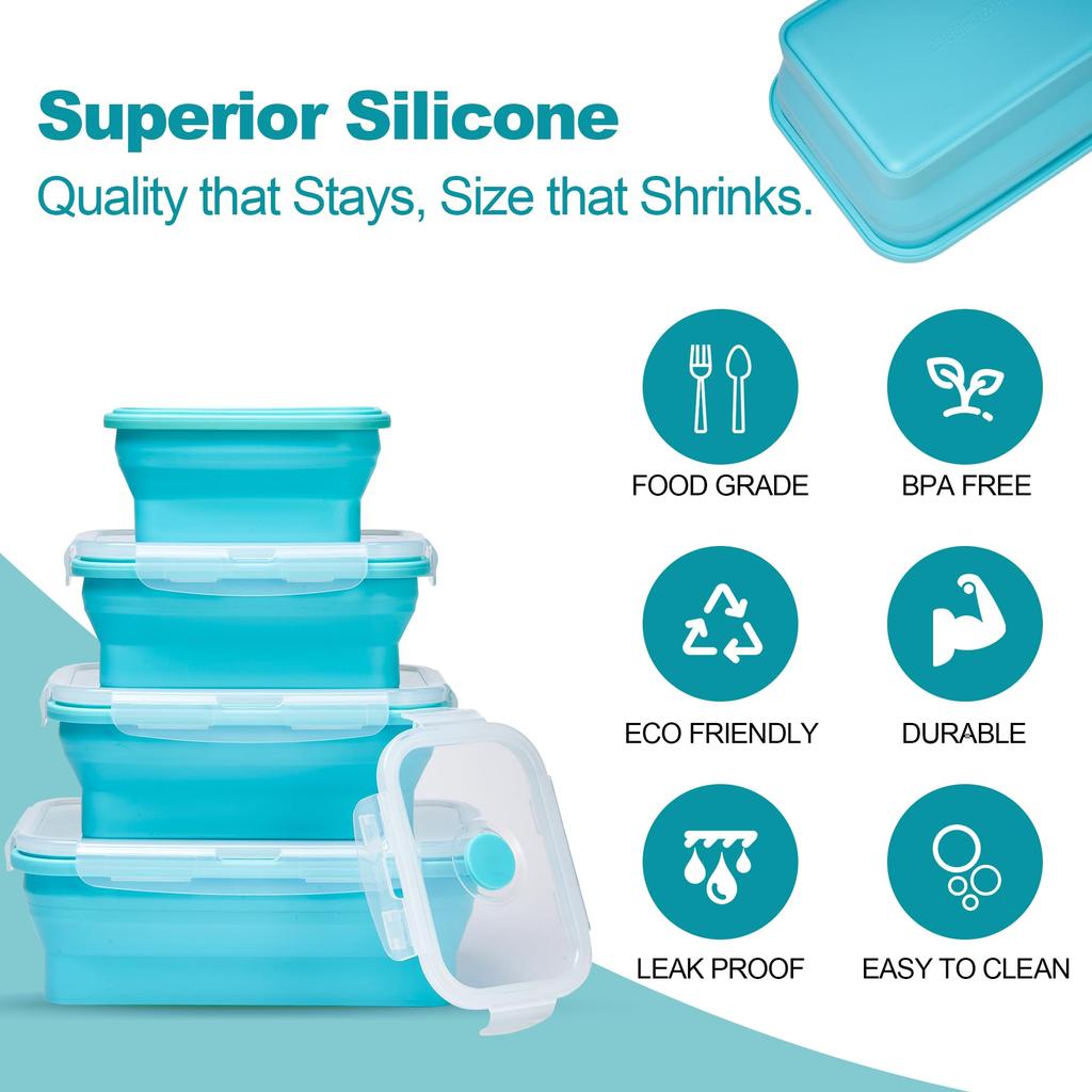 New Silicone Stackable Lunch Box Collapsible Food Storage Container Foldable Microwaveable Leftover Meal Box Kitchen Accessories