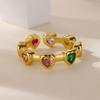 Colored Zircon Stainless Steel Heart Rings For Women Gold Color Heart Opening Ring Wedding Christmas Jewelry Gift