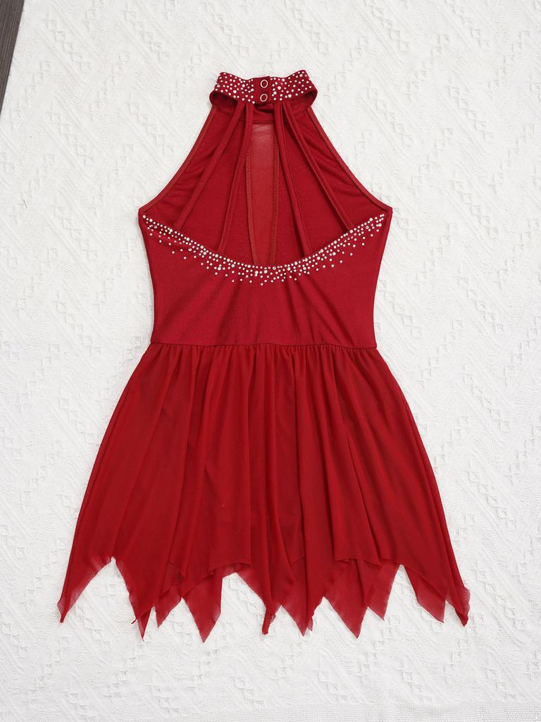Figure Skating Dress for Girls Shiny Rhinestone Ice Skating Dress Ballet Dance Leotard Dress for Competition Costume