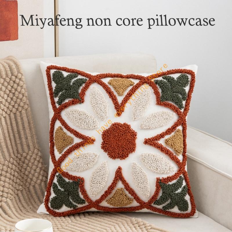 Modern Decorative Pillow Case Geometric Tufted Multicolored Cotton Linen Square Cushion Cover for Sofa Bed Indoor Use 55KF