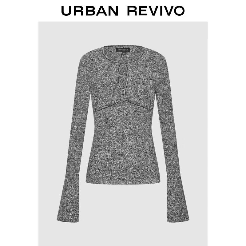 UR Women s Autumn Slim-Fit Grey Floral Knit Sweater S