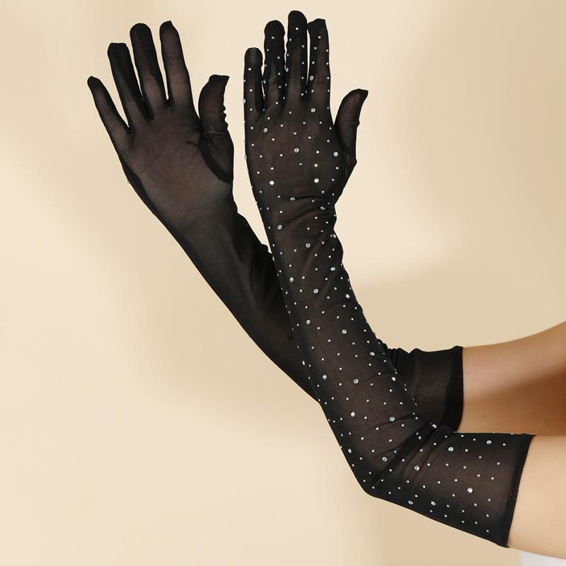 

Fashion Sparkling Diamond Lace Extended Gloves Women s Elastic Mesh Gloves Sexy Nightclub Party Trampoline Gloves One Size