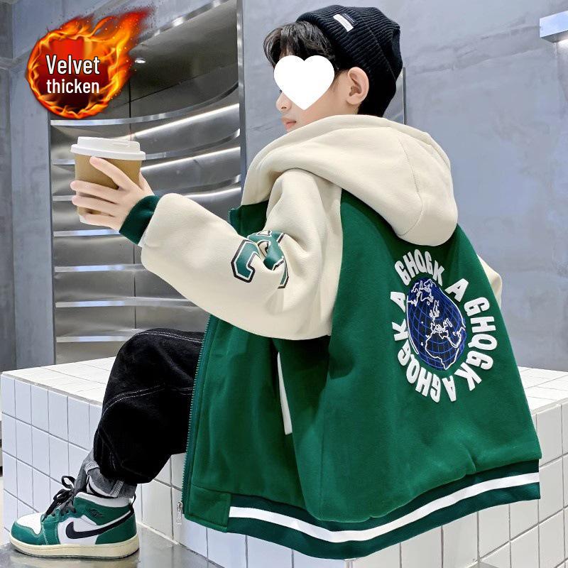 Chłopięca welurowa kurtka baseballowa z kapturem Jesień/Zima 2025