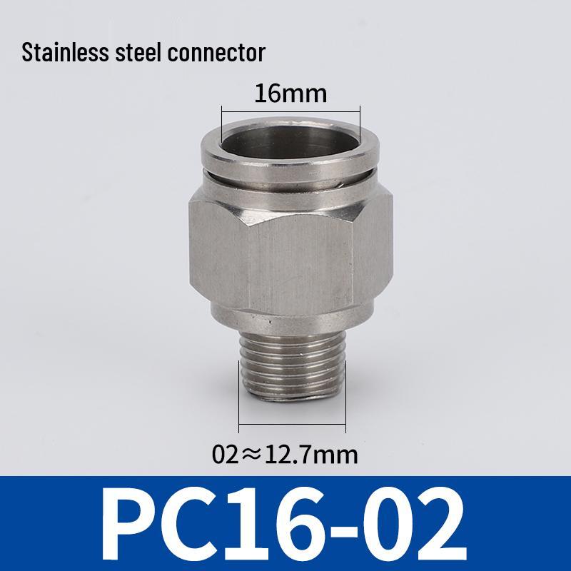 304 Stainless Steel Threaded Pneumatic Air Hose Quick Connect Fitting, PC/PL Options: 8-02, 4-M5, 6-01, 10-03.