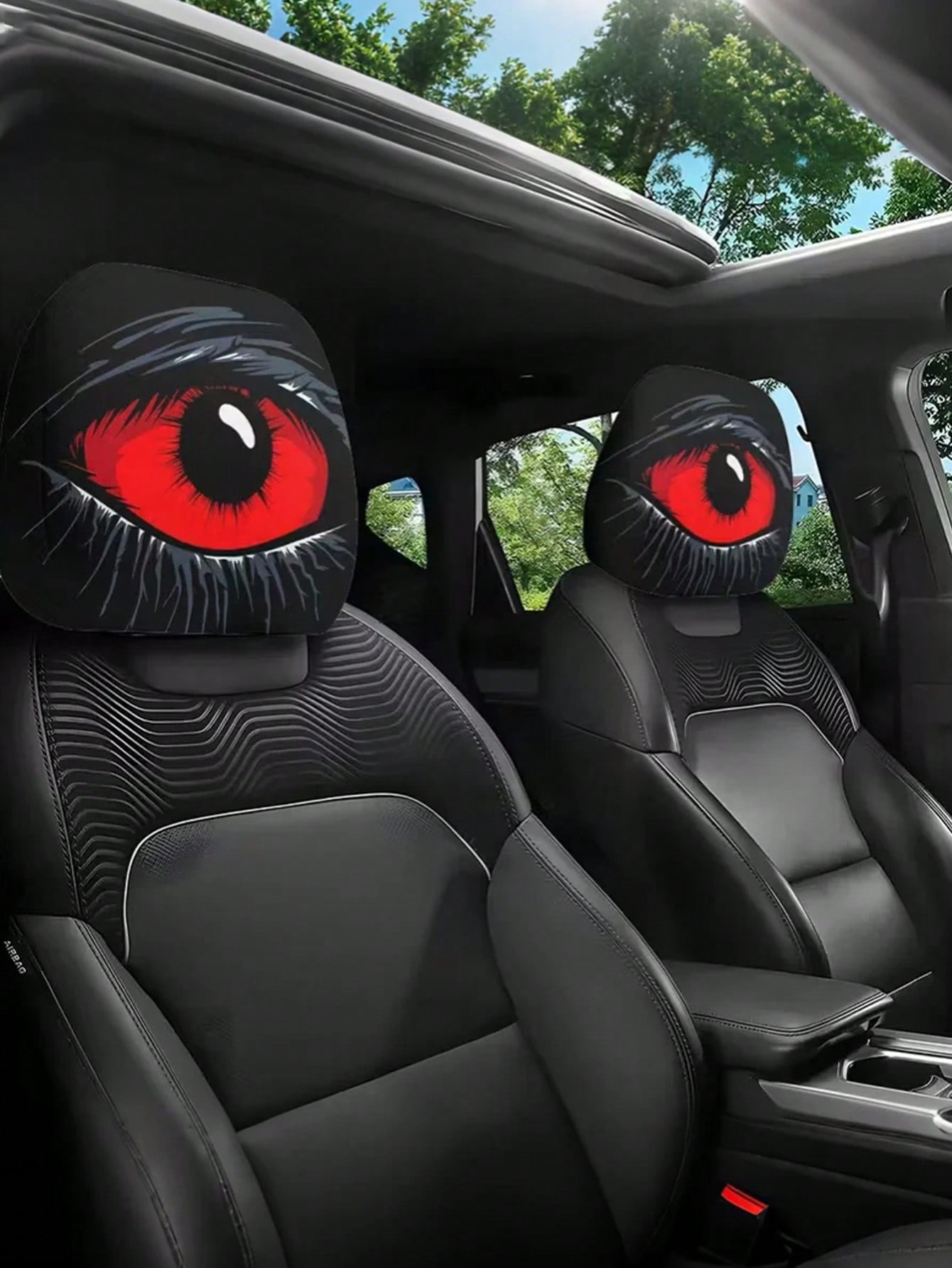 

2Pc Red Evil Eye Car Headrest Covers – Funny & Stylish Seat Pillow Covers, a Practical Choice for Long Drives and Car Decoration