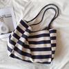 Contrast Color Black White Stripe Bag Large Capacity Thin Straps Tote Bag  Daily