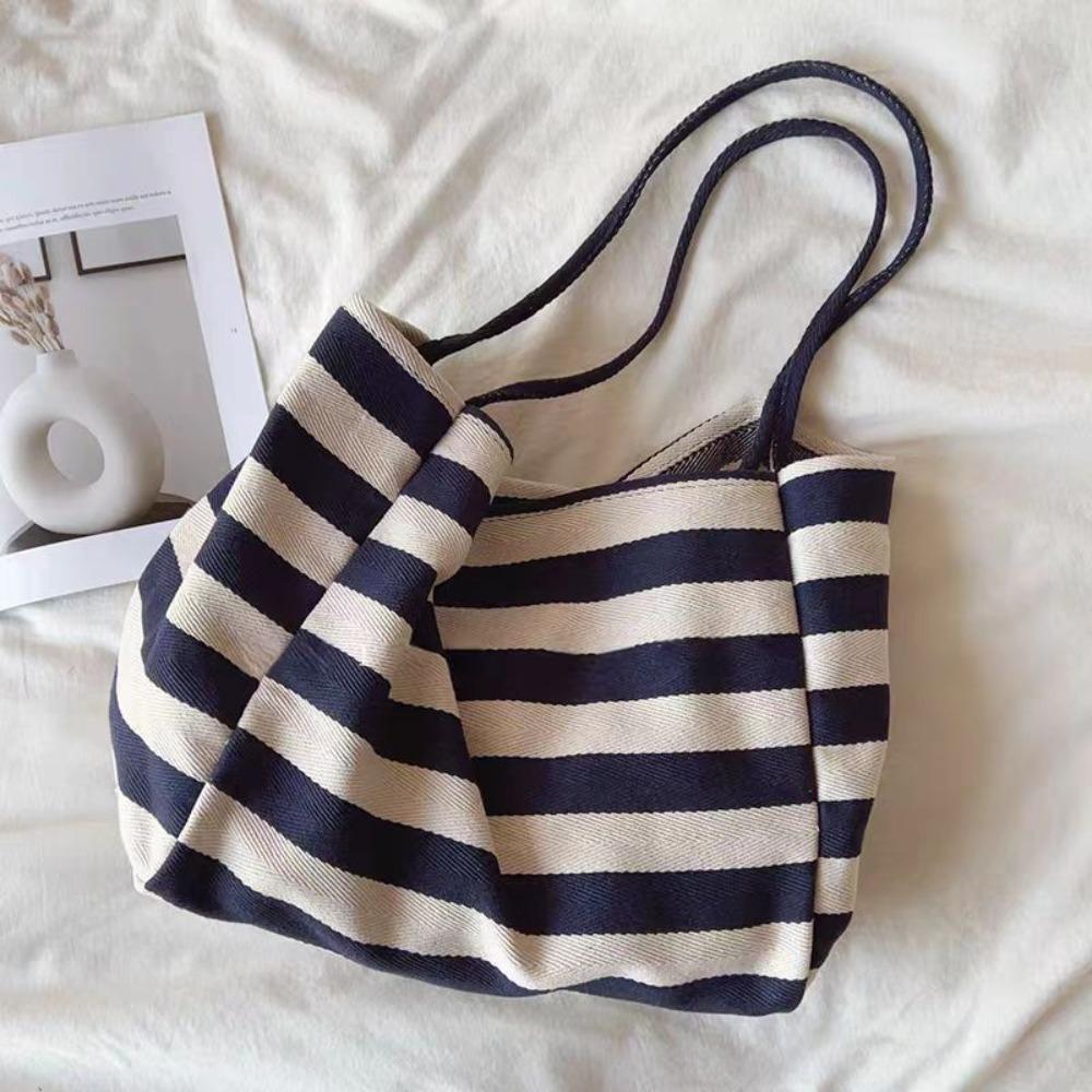 Contrast Color Black White Stripe Bag Large Capacity Thin Straps Tote Bag  Daily