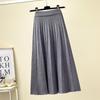 Autumn Winter Knitted Midi Long Pleated Skirt Women Korean Style Blue Mid-Length High Waist Skirt Female