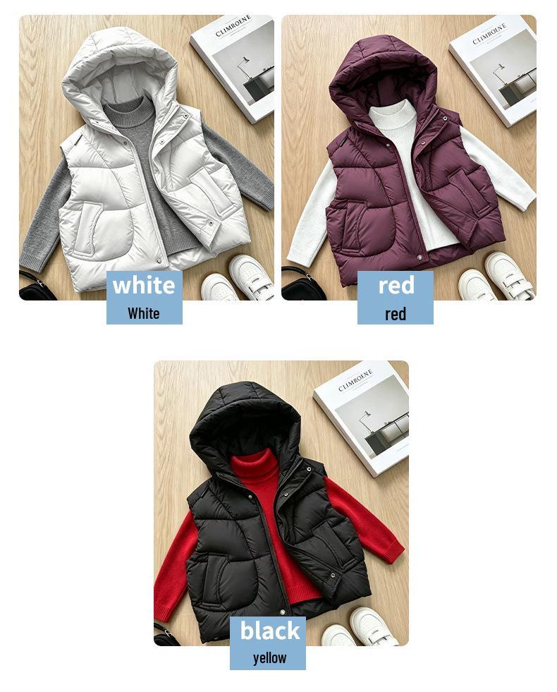 Korean Style Children's Hooded Vest - Trendy Sleeveless Jacket for Boys and Girls, Autumn/Winter Outerwear with Stand Collar