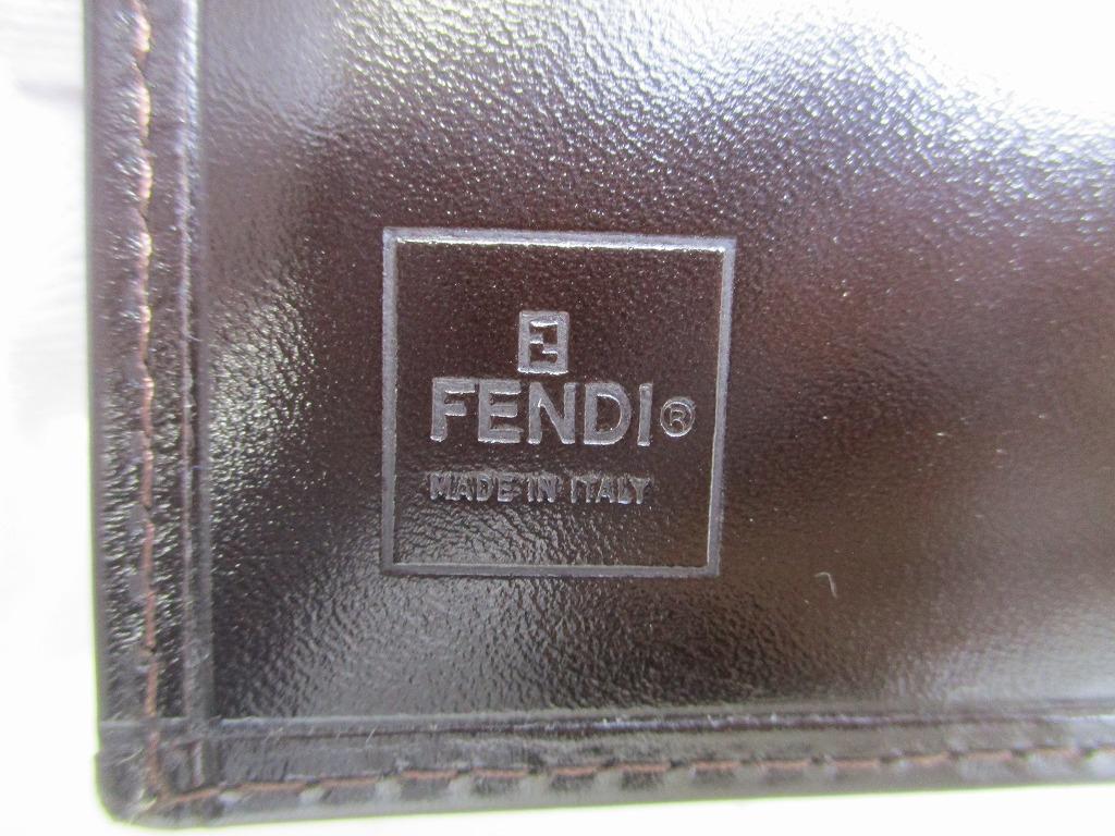 Authentic FENDI Zucca Khaki Canvas Brown Leather Bifold Wallet Compact Wallet #a934  Refurbished