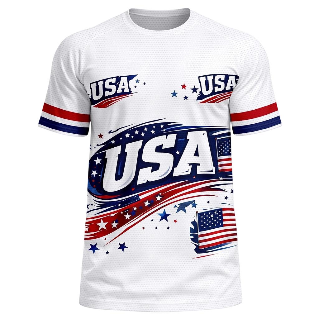 Men's Casual Crew Neck Lightweight Breathable Short Sleeve T Shirt with USA America Letter Print and Star Pattern for Everyday Wear