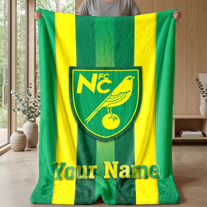 Norwich City Benutzerdefinierter Name Text Flanelldecke Fußball Logo Personalisierte Fleece-Kuscheldecke Besonderes Geschenk für Sofa Schlafzimmer Zuhause