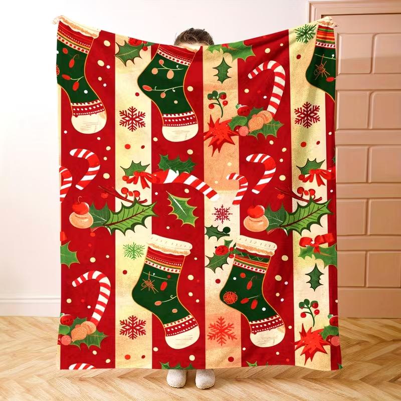 Cozy Gingerbread Coffee Flannel Blanket, Featuring A Sweet Candy Design Couch Bed, or In The Office Throughout The Year Blanket
