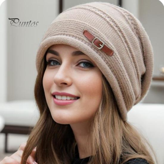 Wintermütze für Damen, dick gestrickt, winddicht, mit Plüsch gefüttert, hält warm, Ohrenschutz, elastische Baggy-Kappe, Outdoor-Mütze für den Schulweg