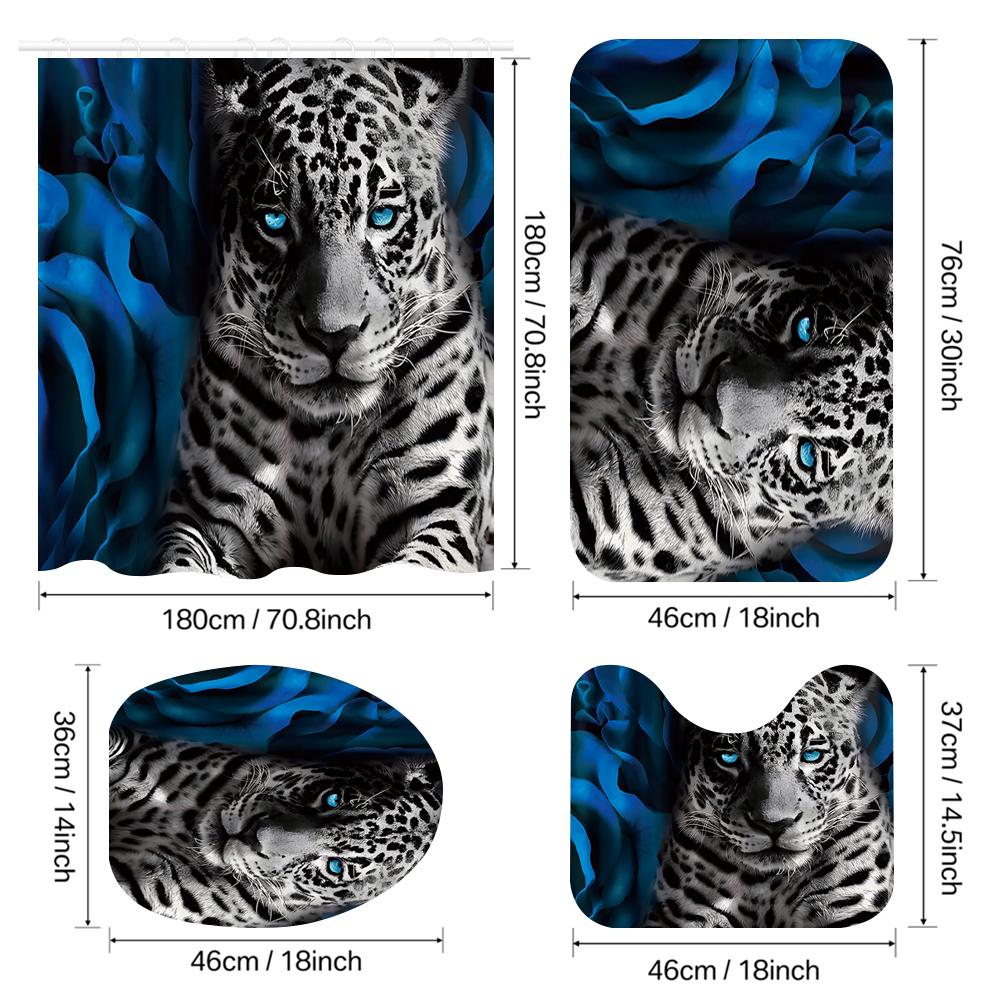 4-Piece Set 3D Printed 180x180cm Waterproof Shower Curtain With Hooks Bathroom Floor Mat U-Shaped Mat Toilet Cover Mat For Home