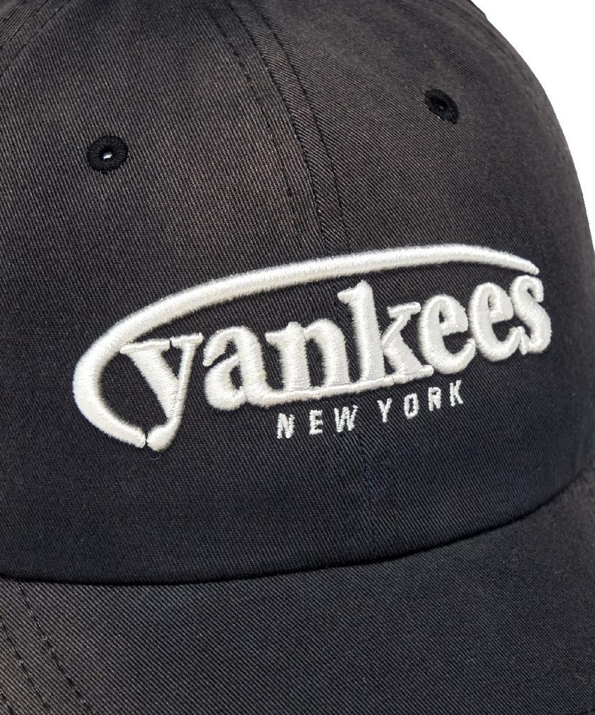 Emelbi Vintage Washed Curve Logo Unstructured Ball Cap Ny (Black)