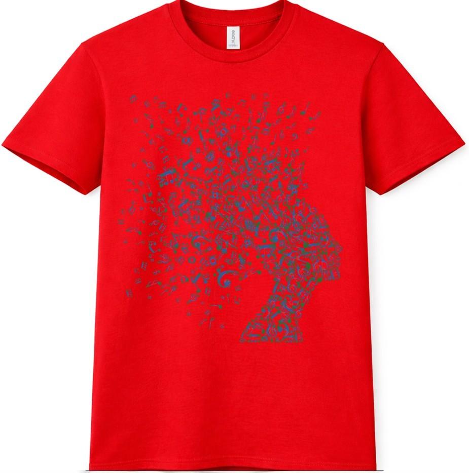 Music Head T-Shirt Colorful Silhouette Musical Notes Graphic Musician Tee S
