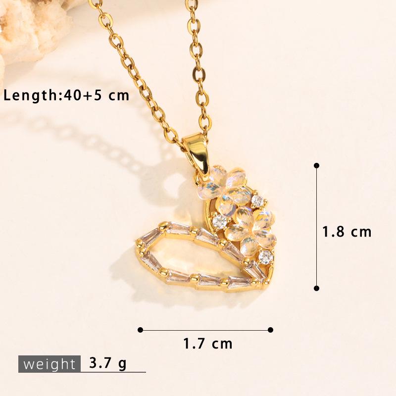 Heart-Shaped Full Diamond 3D Peach Pendant Necklace for Women - Fashionable Copper Micro-Set Enamel Choker