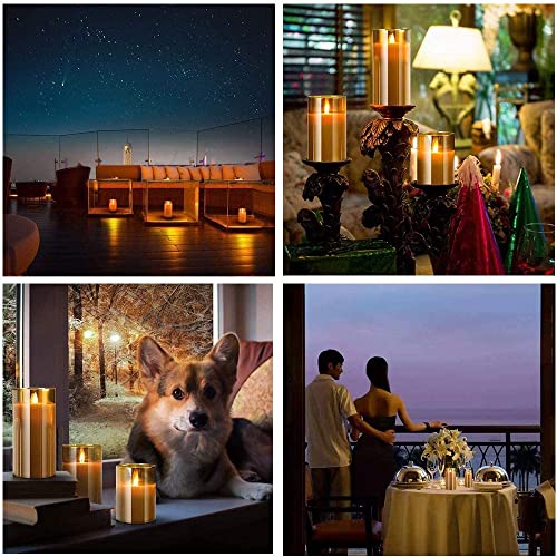 AnnTec LED Candle Light, LED Glass, Gold, 3-Piece Set, Flickers Like a Real Flame, Warm Light, Flameless, Safe, Energy-Saving, with Remote Control, Ad