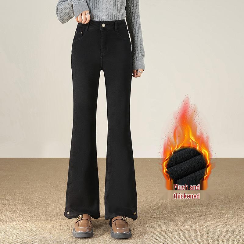 Black High-Waist Micro Flare Jeans - 2025 Winter Plus Velvet Slimming Pear Shape 3XL