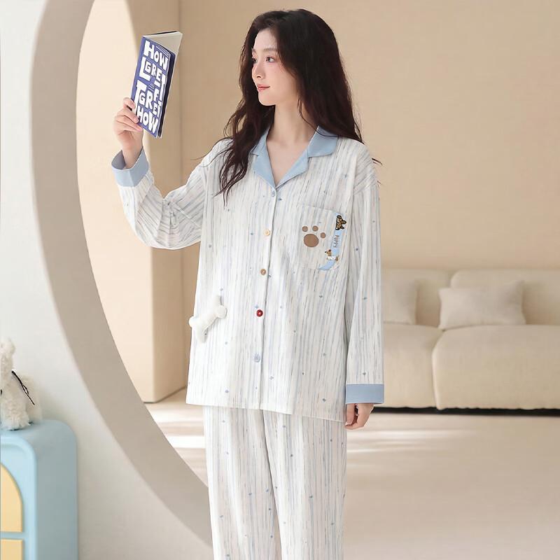 Langsha Women's 100% Cotton Long-Sleeve Loungewear Set