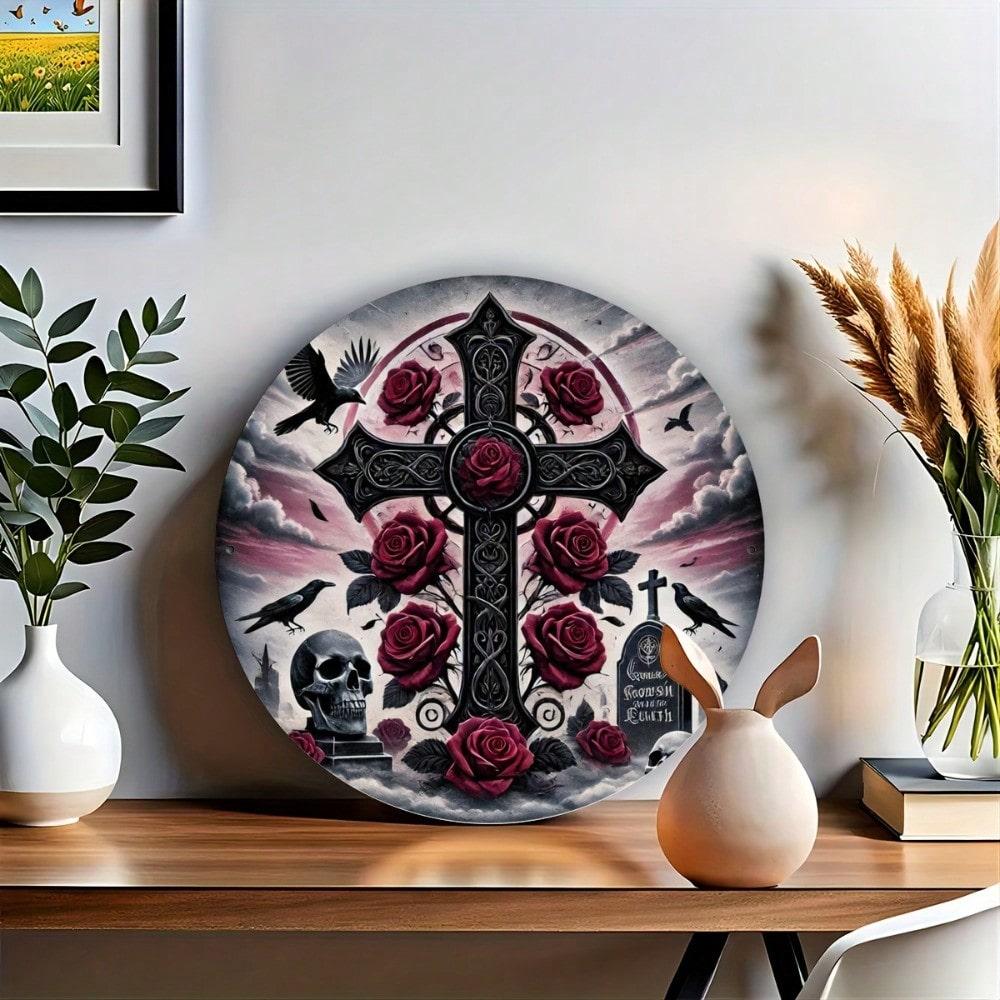 Винтажное Готическое Металлическое Настенное Искусство Жестяная Табличка Хэллоуин Череп Кладбище Декор 20x20