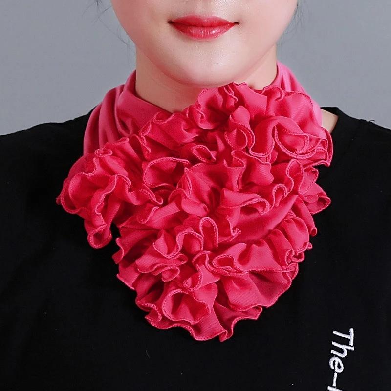 Korean Floral Chiffon Neck Guard False Collar Hedging Scarf Summer Women Ice Silk Protect Cervical Elastic Bib Headneck P51